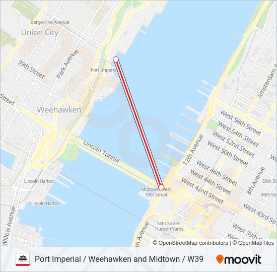PORT IMPERIAL / WEEHAWKEN AND MIDTOWN / W39  Line Map