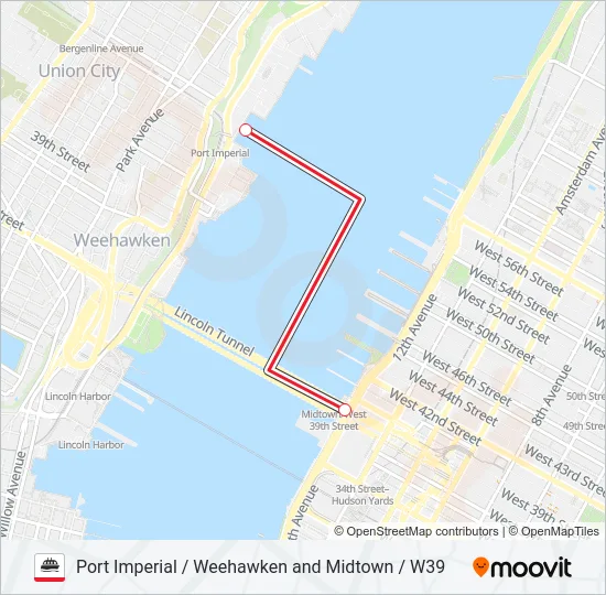 PORT IMPERIAL / WEEHAWKEN AND MIDTOWN / W39  Line Map