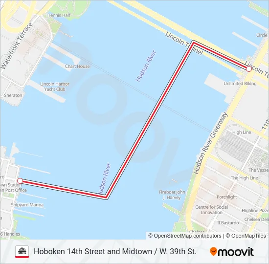 HOBOKEN 14TH STREET AND MIDTOWN / W. 39TH ST.  Line Map