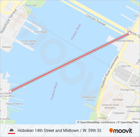 HOBOKEN 14TH STREET AND MIDTOWN / W. 39TH ST. ferry Line Map