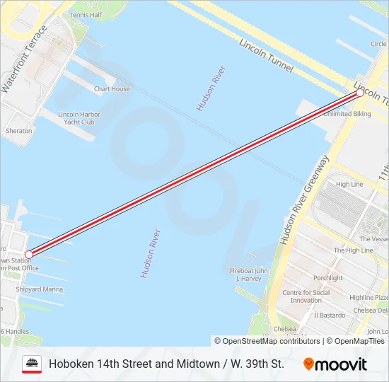 HOBOKEN 14TH STREET AND MIDTOWN / W. 39TH ST.  Line Map