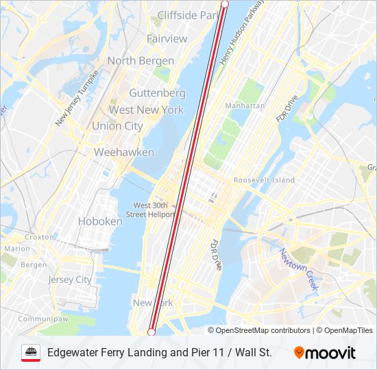 EDGEWATER FERRY LANDING AND PIER 11 / WALL ST. ferry Line Map