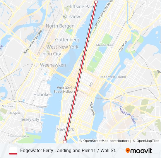 Ruta edgewater ferry landing and pier 11 wall st horarios, paradas y