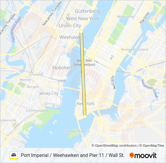 PORT IMPERIAL / WEEHAWKEN AND PIER 11 / WALL ST.  Line Map