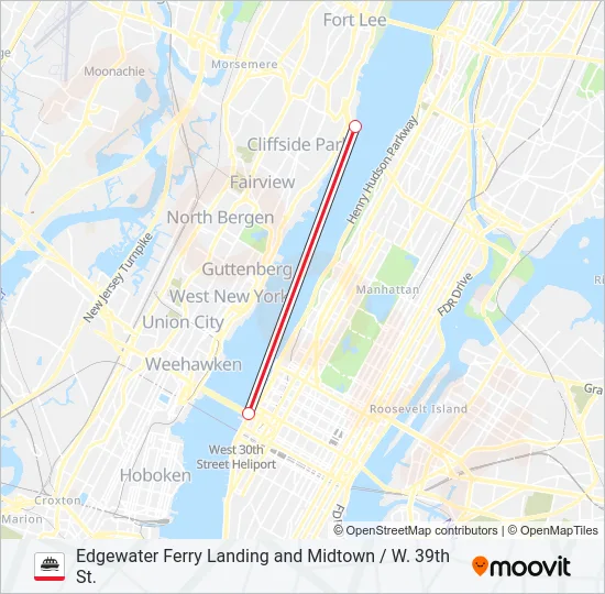 EDGEWATER FERRY LANDING AND MIDTOWN / W. 39TH ST.  Line Map