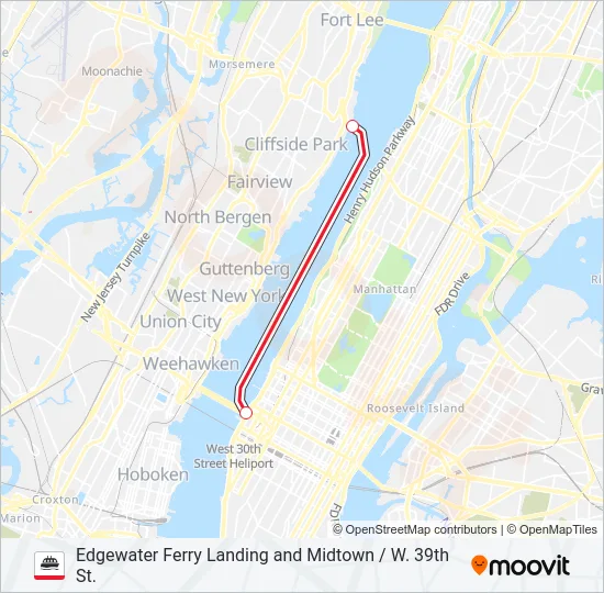 EDGEWATER FERRY LANDING AND MIDTOWN / W. 39TH ST.  Line Map