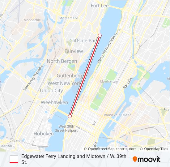 EDGEWATER FERRY LANDING AND MIDTOWN / W. 39TH ST. ferry Line Map