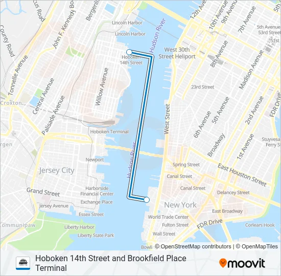 HOBOKEN 14TH STREET AND BROOKFIELD PLACE TERMINAL  Line Map