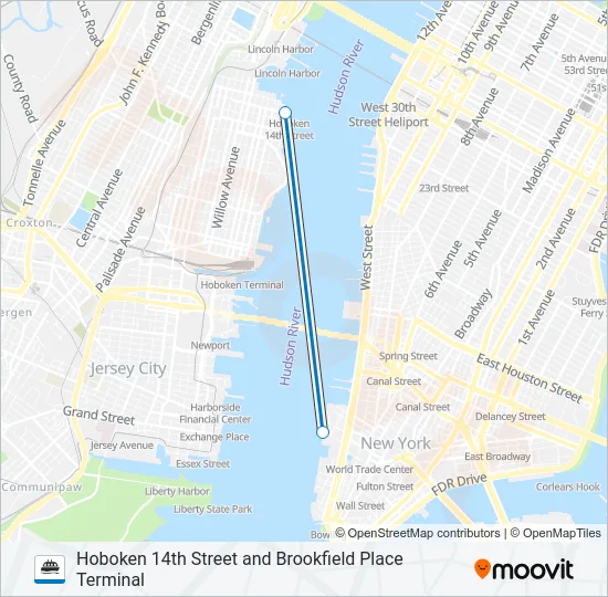 HOBOKEN 14TH STREET AND BROOKFIELD PLACE TERMINAL  Line Map