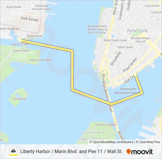 LIBERTY HARBOR / MARIN BLVD. AND PIER 11 / WALL ST.  Line Map