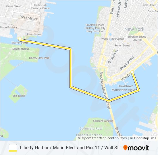 LIBERTY HARBOR / MARIN BLVD. AND PIER 11 / WALL ST. ferry Line Map