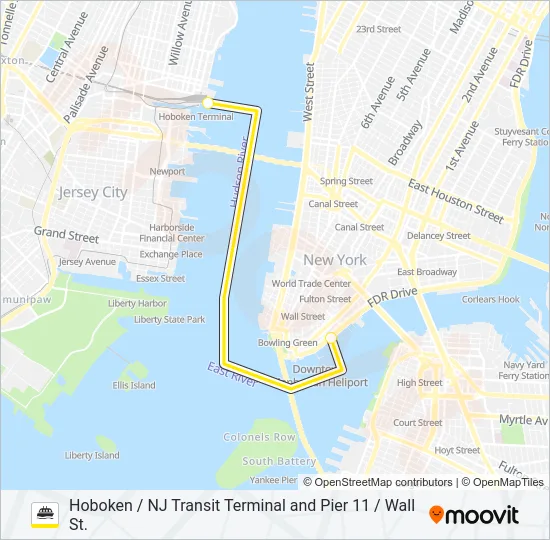 HOBOKEN / NJ TRANSIT TERMINAL AND PIER 11 / WALL ST.  Line Map