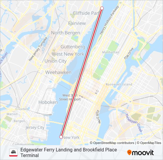 EDGEWATER FERRY LANDING AND BROOKFIELD PLACE TERMINAL  Line Map