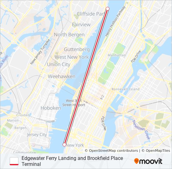 EDGEWATER FERRY LANDING AND BROOKFIELD PLACE TERMINAL ferry Line Map