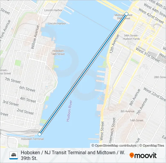 HOBOKEN / NJ TRANSIT TERMINAL AND MIDTOWN / W. 39TH ST.  Line Map