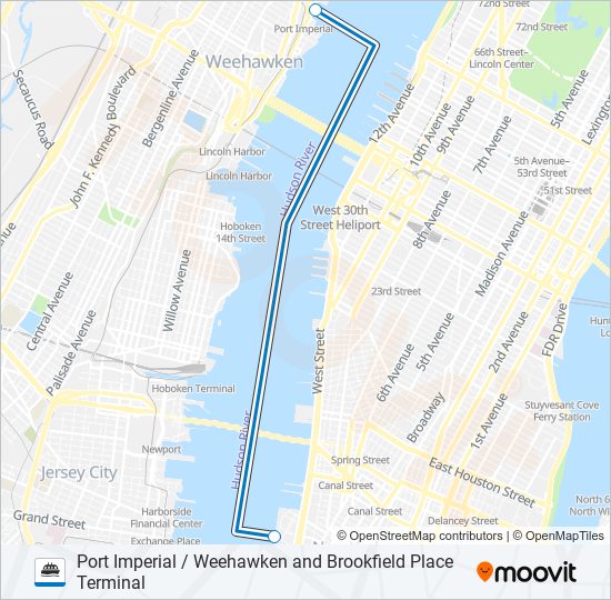 PORT IMPERIAL / WEEHAWKEN AND BROOKFIELD PLACE TERMINAL ferry Line Map