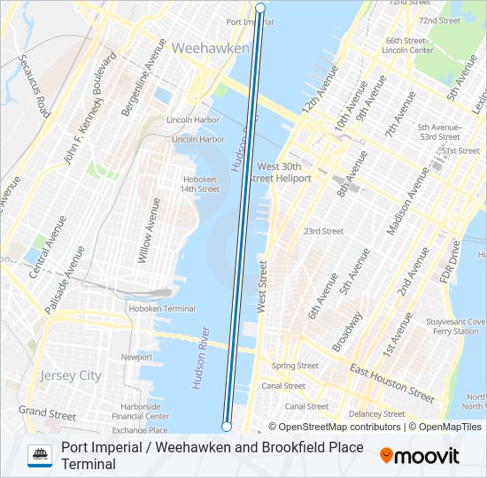 PORT IMPERIAL / WEEHAWKEN AND BROOKFIELD PLACE TERMINAL  Line Map