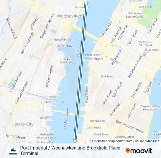 PORT IMPERIAL / WEEHAWKEN AND BROOKFIELD PLACE TERMINAL  Line Map