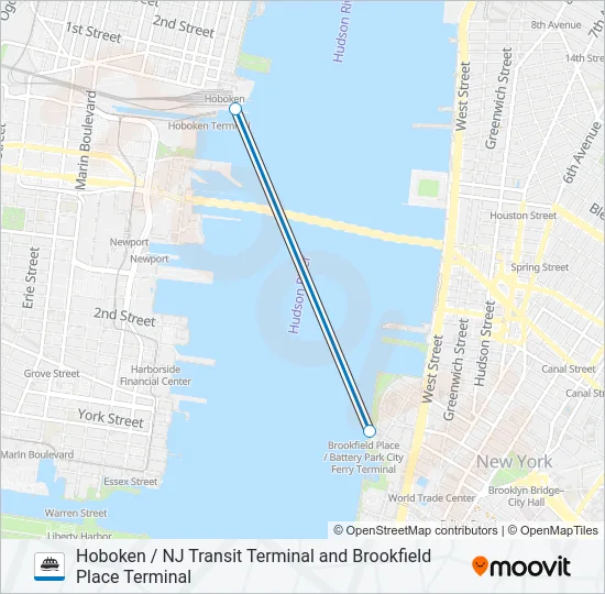 HOBOKEN / NJ TRANSIT TERMINAL AND BROOKFIELD PLACE TERMINAL  Line Map