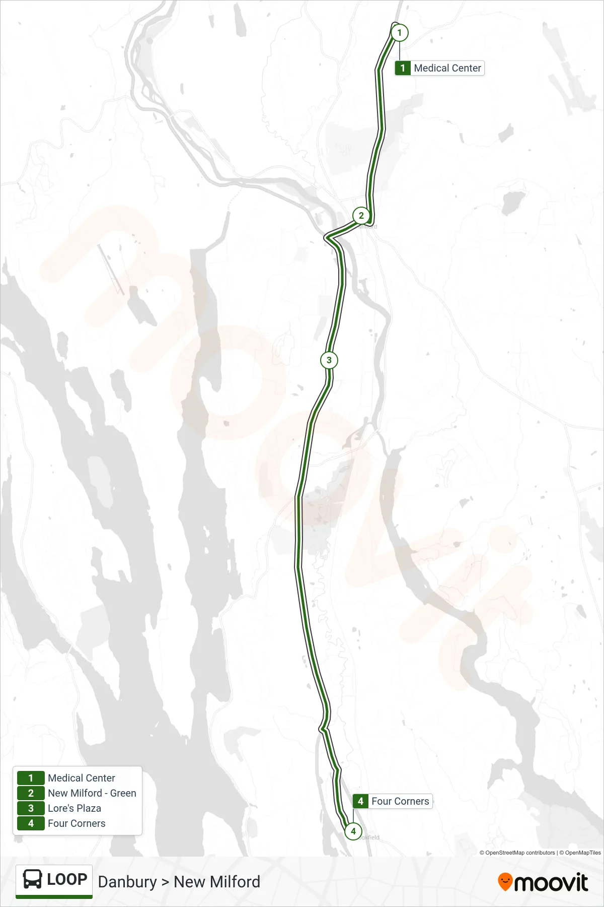 LOOP bus Line (Medical Center To Four Corners) route and stops on a map