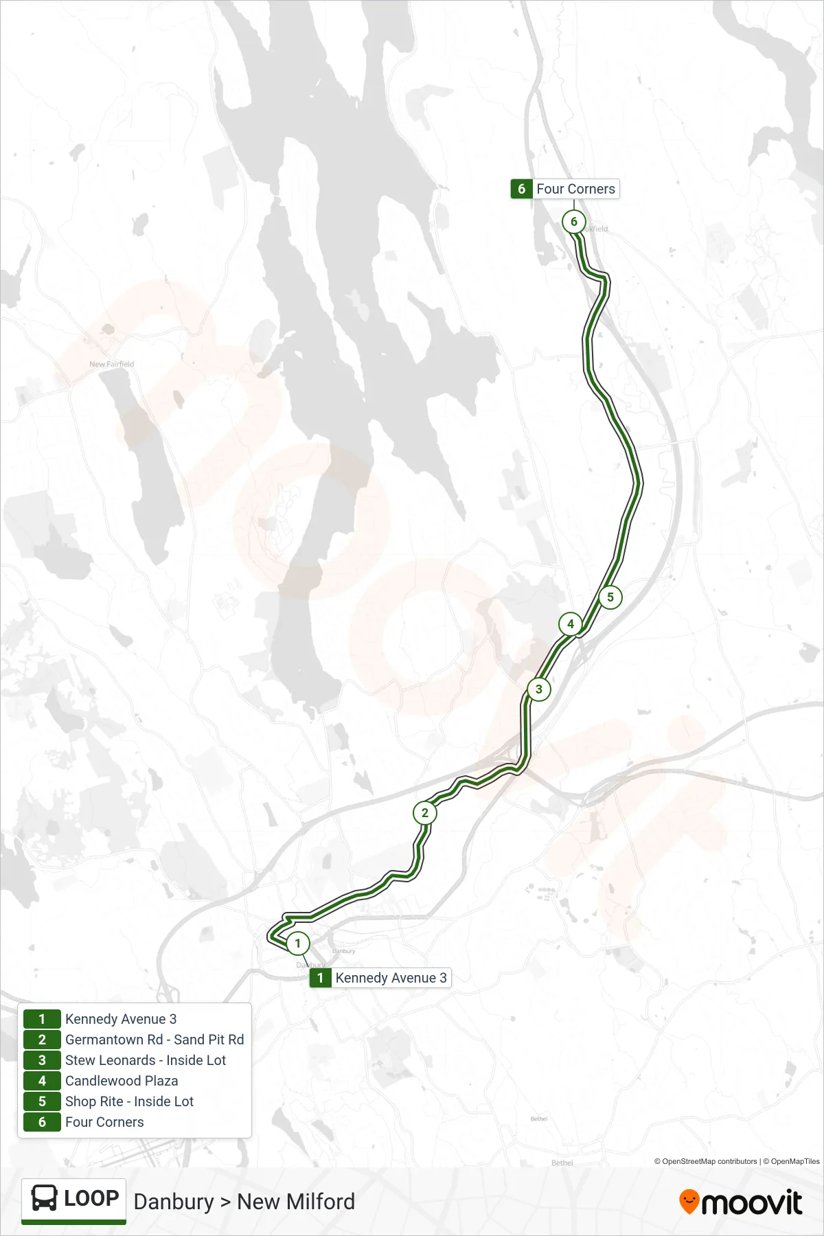 LOOP bus Line (Pulse Point To Four Corners) route and stops on a map