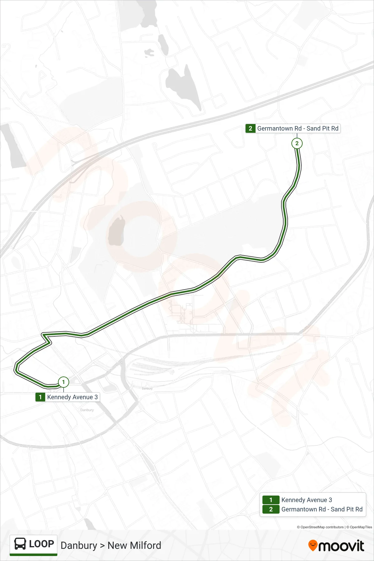 LOOP bus Line (Pulse Point To Germantown) route and stops on a map
