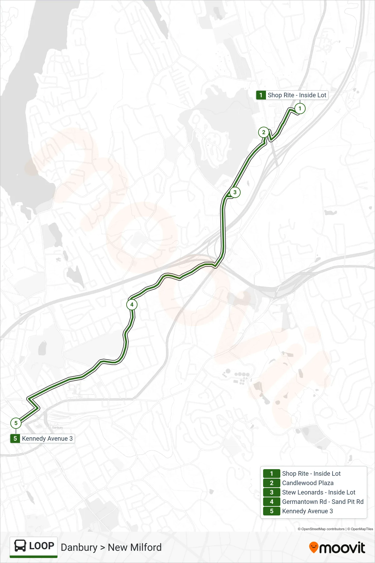 LOOP bus Line (Shop Rite To Pulse Point) route and stops on a map