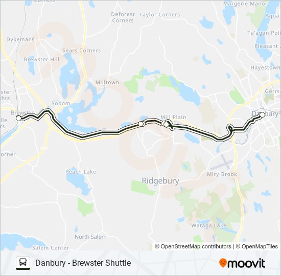 DANBURY - BREWSTER SHUTTLE bus Line Map