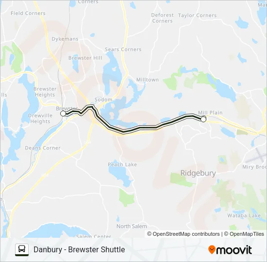 DANBURY - BREWSTER SHUTTLE Bus Line Map