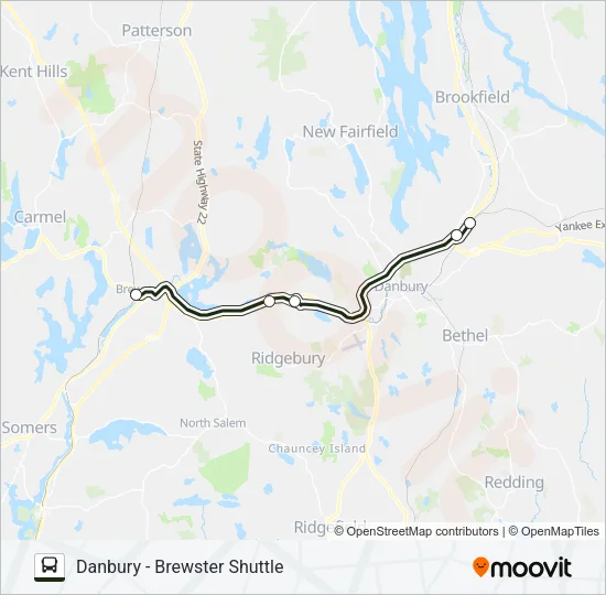 DANBURY - BREWSTER SHUTTLE Bus Line Map