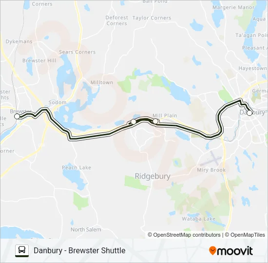DANBURY - BREWSTER SHUTTLE Bus Line Map