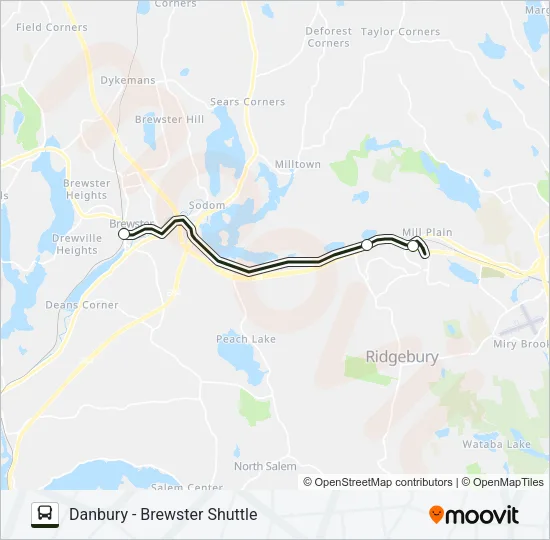 DANBURY - BREWSTER SHUTTLE Bus Line Map