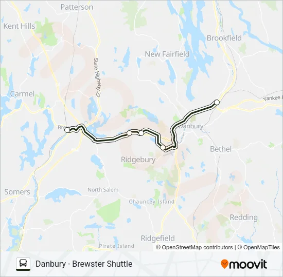 DANBURY - BREWSTER SHUTTLE Bus Line Map