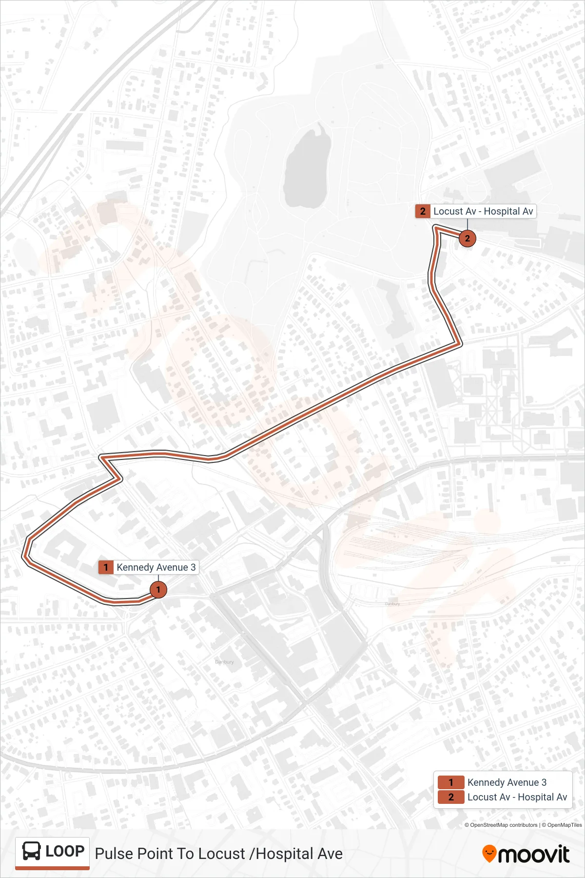 LOOP bus Line (Pulse Point To Locust /Hospital Ave) route and stops on a map