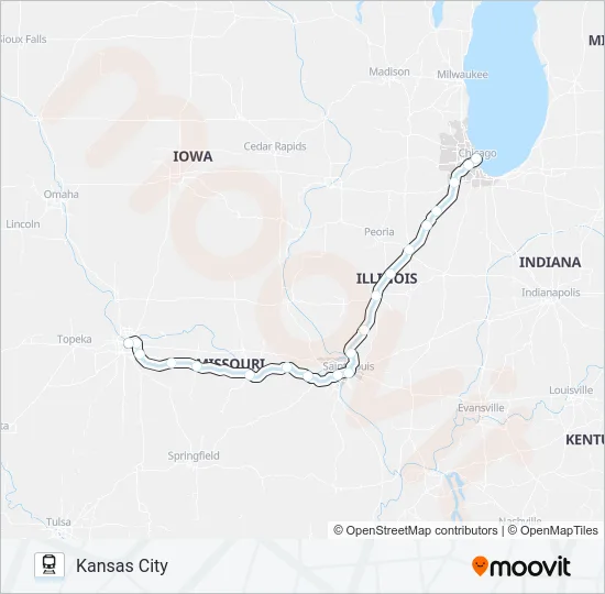 LINCOLN SERVICE MISSOURI RIVER RUNNER Train Line Map