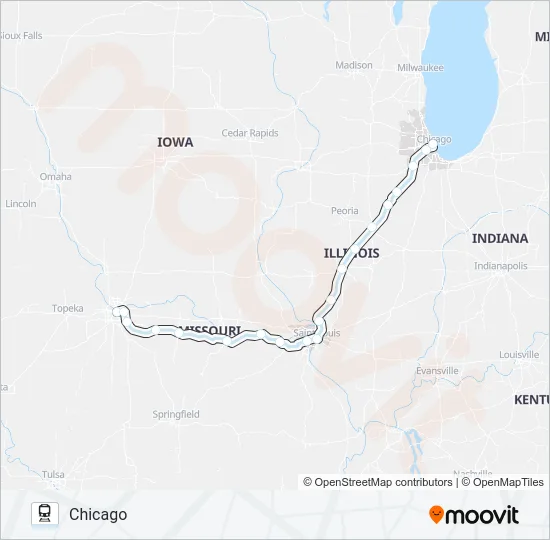 LINCOLN SERVICE MISSOURI RIVER RUNNER Train Line Map
