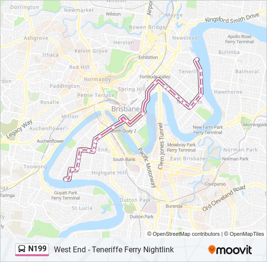 Mapa de N199 de autobús