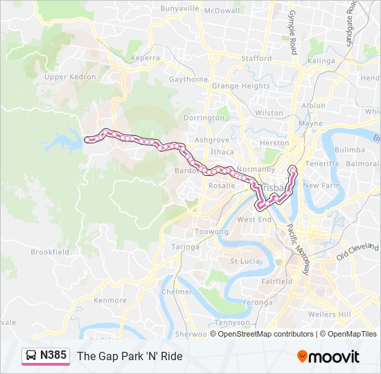 Mapa de N385 de autobús