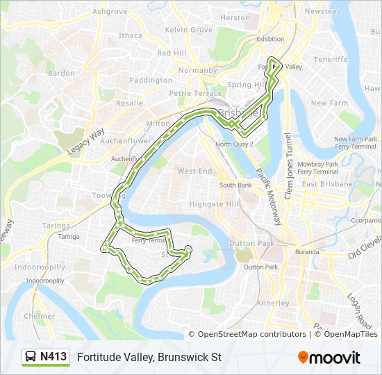 St Lucia Brisbane Map N413 Route: Schedules, Stops & Maps - Fortitude Valley, Brunswick St  (Updated)