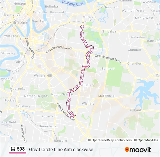 Brisbane Bus Routes Map 598 Route: Schedules, Stops & Maps - Cannon Hill Interchange (Updated)