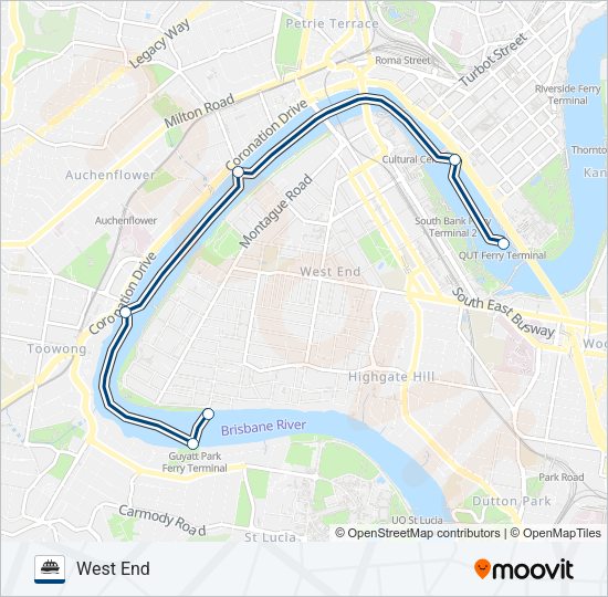City Cat Stops Map City Cat Upstream Uq Route: Schedules, Stops & Maps - West End (Updated)