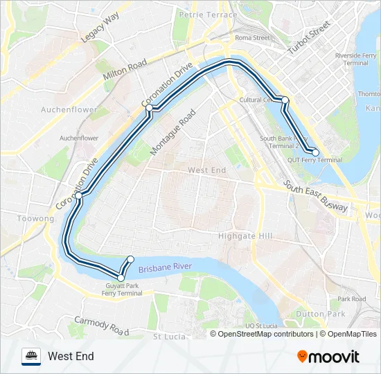 CITY CAT UPSTREAM - UQ Ferry Line Map