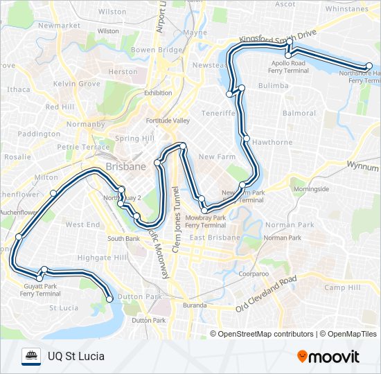 CITY CAT UPSTREAM - UQ Ferry Line Map