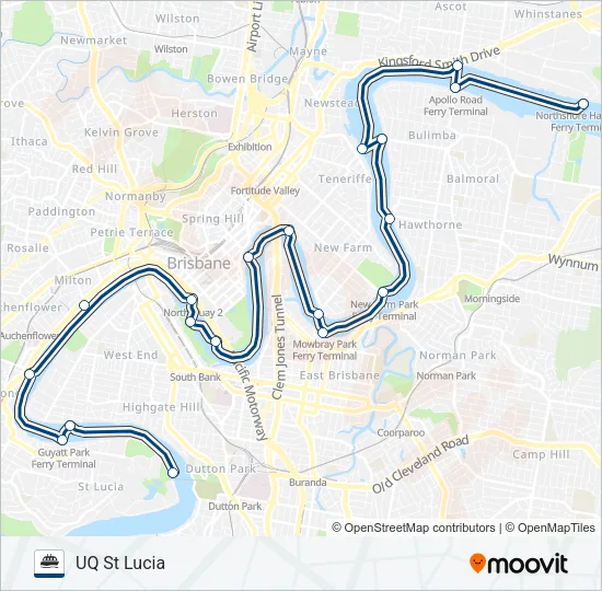 CITY CAT UPSTREAM - UQ Ferry Line Map