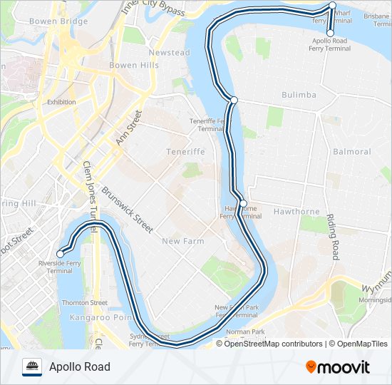 CITY CAT DOWNSTREAM - NORTHSHORE HAMILTON ferry Line Map