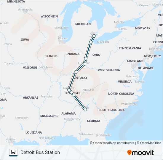 GREYHOUND US0135 Bus Line Map