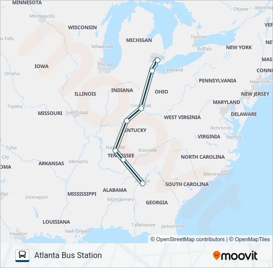 GREYHOUND US0135 Bus Line Map