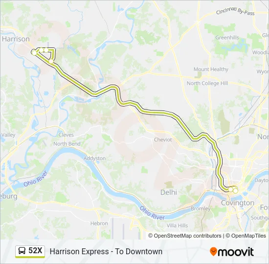 52X Bus Line Map
