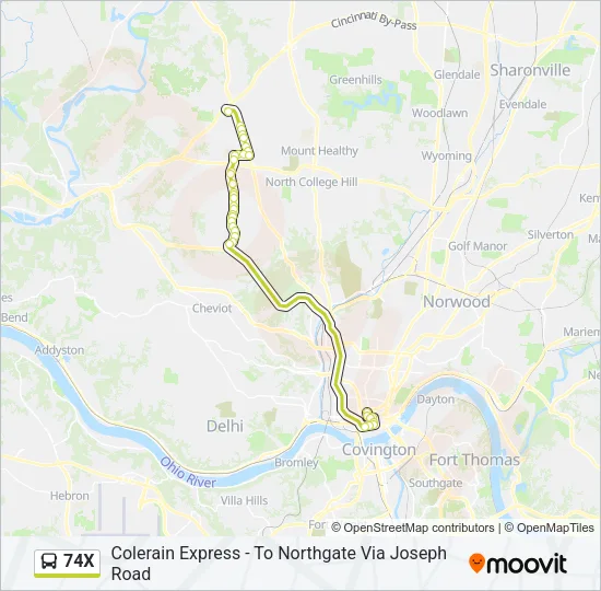 74X Bus Line Map
