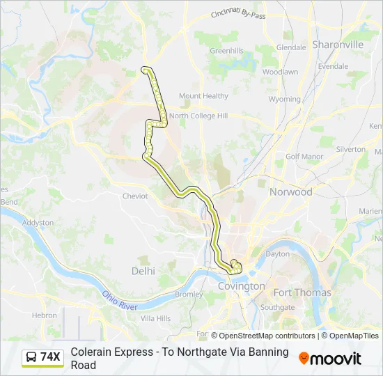 74X Bus Line Map